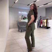 2024 Summer Solid Color Two-Piece Top & Straight-Leg Pants Set for Women S armijos žalia spalva