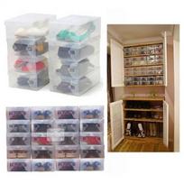10 X Clear Plastic Shoe Storage Transparent Stackable Foldable Tidy Organizer Box KTY