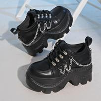 Cyberpunk small leather shoes shorty music heightening platform shoes women's dark goth big head shoes personality shoes women's shoes 35 juoda