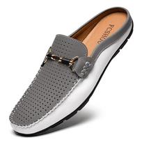 Madingi vyriški laisvalaikio pusbačiai Loafers Pradurtos odos batai Vyriškos natūralios odos šlepetės Kvėpuojantys vyriški batai Patogūs Stilingi Muller Mocasinas 37 pilka spalva