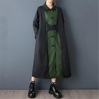 Long sleeve Plus size Cotton vintage patchwork new in dresses for women casual loose spring autumn dress žalia