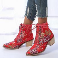 Aukštakulniai suvarstomi moteriški Botas Mujer siuvinėti dydžiai 35-43 retro trumpi aulinukai Botas Femininas moteriški aulinukai 35 raudona