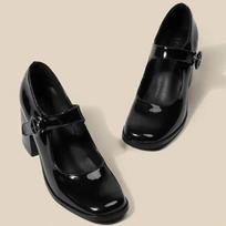 Mary Jane batai moterims Britiško stiliaus Pavasaris Ruduo Retro Kvadratinė nosis Aukštakulniai Laisvalaikio Patogūs Šventiniai Bateliai Zapato De Tacon 34 juoda