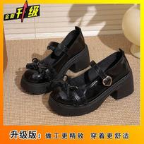 Bow thick Mary Jane single shoes women's 2025 summer new Japanese heightening French versatile high-heeled small leather shoes women 35