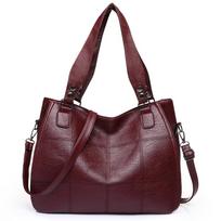 Prabangaus prekės ženklo vintažinė rankinė moterims, didelės talpos, minkštos PU odos peties krepšys, crossbody krepšys, retro, apsipirkimo, patchwork, tote CLE raudona
