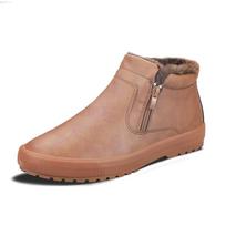 Madingi žiemos vyriški odiniai batai vyrui Šilti su pliušiniu pamušalu Aukšti kasdieniai batai Įsispiriami Laikantys šiltai Storas kailis Vyriški platforminiai ankle boots 39 ruda