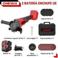 ONEVAN 125MM Akumuliatorinis kampinis šlifuoklis 2in1 poliravimui M14 Pjovimo diskas Metalui, Medienai Maitinamas įrankis Makita 18V Akumuliatoriui Pin 2Battery1EU Plug Box