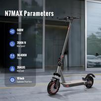 N7MAX Elektrinis paspirtukas 500W Variklis 36v12.5ah 35KM/H Maksimalus greitis 35KM Didelis nuvažiuojamas atstumas 10 colių su amortizacija APP Escooter juoda