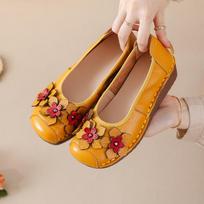 Originalūs plokštapadžiai moteriški batai iš natūralios odos boho įsispiriami mokasinai ponios vintažiniai elegantiški plokštapadžiai moters prašmatnūs batai 35 geltona