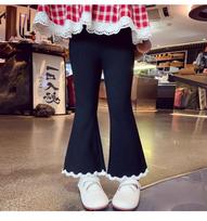 Autumn 2025 Black Girls' Slim-Fit Pearl Lace Flared Pants 110 cm juoda