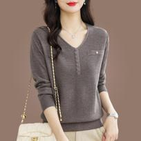 Long-sleeved New Mother Loose Top Spring Autumn Size Foreign Knitted Bottoming Sweater S tamsiai pilka spalva