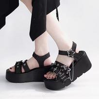 Women Buckle Platform Sandals Chain Decor Gothic Summer Shoes Women Thick Bottom Wedge Heel Sandals Sandalias De Mujer 35 juoda