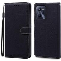 „Realme C35“ dėklas, minkštas, odinis, atverčiamas dėklas, skirtas „Realme C35“ dėklui, apsauginis, piniginės tipo dėklas, skirtas „Realme C35“ dėklo pagrindams. For Realme C35 black