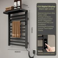 Electric Towel Rack Household Intelligent Constant Temperature Drying Bathroom Towel Bar Touch Control Storage Rack C53 Black Right power cord