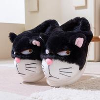 Nauji juokingi supykusio katino šlepetės moterims, purios naminės šlepetės, moteriškos naujovės, pūkuotos, įsiutusio kačiuko šlepetės, unisex poros batai 36-37 juoda
