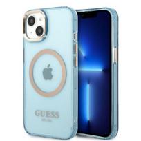 Guess auksinė juosta permatomas MagSafe dėklas iPhone 13 - mėlynas
