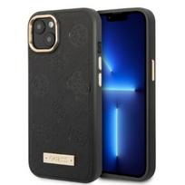 Guess GUHMP13MSAPSTK iPhone 13 6.1" juodas/juodas kietasis dėklas Peony Logo Plate MagSafe