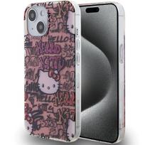 Hello Kitty IML žymėjimų graffiti dėklas iPhone 15 - rožinis
