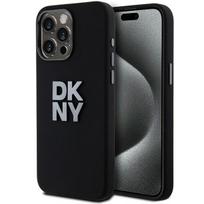 DKNY Skystas Silikoninis Metalinis Logotipas iPhone 15 Pro Max Dėklas - Juodas