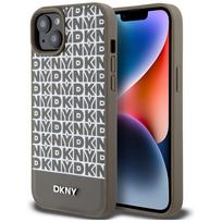 DKNY Odinis Spausdintas Raštas Metalinis Logo MagSafe Dėklas iPhone 15 / 14 / 13 - Rudas