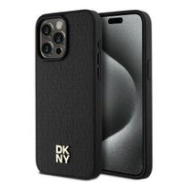 DKNY Odinė Monogramos Rašto Metalo Logotipo MagSafe Dėklas iPhone 15 Pro Max - Juodas