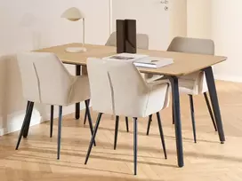 Cadiz dining table set, Top melamine oak, Base steel matt black, 160x90x75 cm