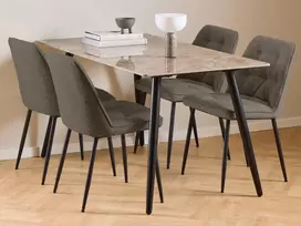 Wicklow dining table set, Top ceremic brown Aberta, Base steel matt black, 140x80x75 cm