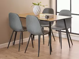 Wilma dining table set, Top melamine wild oak, Base steel matt black, 120x80x75 cm