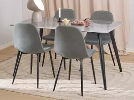 Wicklow dining table set, Top ceramic grey Batis, Base steel matt black, 140x80x75 cm