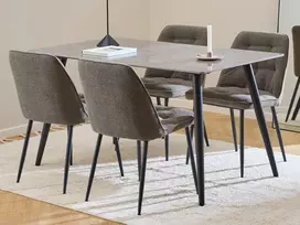 Wicklow dining table set, Top ceramic grey Batis, Base steel matt black, 140x80x75 cm