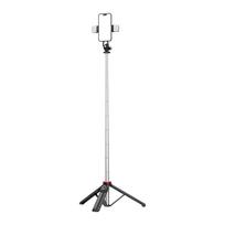 Telescopinė selfie lazdos WC13YDS trikojis 1.3m su dviguba lempa ir laikikliu telefonui - juoda