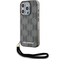 Karl Lagerfeld IML Mono KL Pattern & Cord dėklas iPhone 15 Pro - juodas