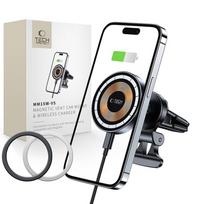 Tech-Protect MM15W-V5 Automobilinis Telefono Laikiklis su MagSafe 15W Indukciniu Įkrovikliu Oro Ventiliacijai - Juodas