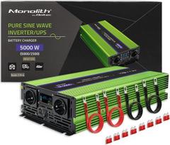 Keitiklis Qoltec įtampos keitiklis Monolith | baterijų įkrovimas | UPS | 2500W | 5000W | 12V į 230V | Grynas sinusas | LCD | 51944 | 5901878519449