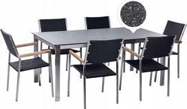 Beliani Lauko baldų komplektas stiklinis stalas su granito efektu ir 6 kėdės iš technoratano Black COSOLETO/GROSSETO | 419004 Bel | 4255664840585