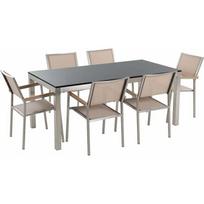 Beliani lauko baldų komplektas granitinė juoda stalas ir 6 kėdės beige GROSSETO | 35797 | 4260580923762