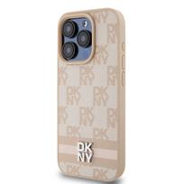DKNY Odinis Šachmatinis Mono Raštas ir Spausdintos Juostos dėklas iPhone 15 Pro - rožinis
