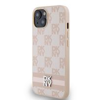 DKNY Odinė Checkered Mono Raštas ir Spausdintos Juostos dėklas iPhone 15 / 14 / 13 - rožinis