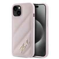 Karl Lagerfeld Diagonaliai Siūti Scenarijaus dėklas iPhone 15 Plus / 14 Plus - rožinis