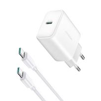 Joyroom JR-TCF24 USB-C PD 30W QC SFC tinklo įkroviklis - baltas + 1m USB-C kabelis
