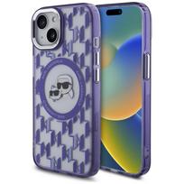 Karl Lagerfeld IML Monogram Karl & Choupette Head MagSafe iPhone 15 dėklas - Violetinis