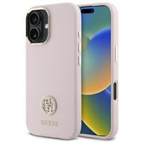 Guess Silikoninė Logo Strass 4G dėklas iPhone 16 - šviesiai rožinis