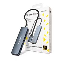 USB-C 6 in 1 Hub Wozinsky WHBC10Y4S Multifunkcinis, Aliuminis, su 25 cm Kabeliu - Pilkas