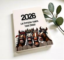 Balta užrašų knygutė „2026 lai šypsena tampa tavo žirgu“