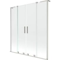 Mexen Velar L Dviguba vonios ekranas 2 dalių stumdomas 140 x 150 cm, skaidrus, šlifuotas nikelis - 896-140-003-02-97