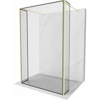 Mexen Kioto laisvai pastatoma dušo sienelė 100 x 30 x 30 cm, juodas rėmelis, auksinė šlifuota - 800-100-030-222-55-70-030