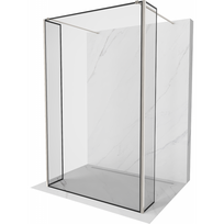 Mexen Kioto laisvai stovinti dušo sienelė 150 x 30 x 30 cm, juodas rėmas, šlifuotas nikelis - 800-150-030-222-97-70-030
