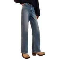 Semir Women's Fleece-Lined Distressed Loose Wide-Leg Jeans L