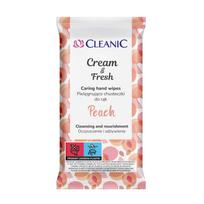 CLEANIC CREAM & FRESH PEACH rankų priežiūros servetėlės (15 ml)