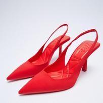 2025 Spring New Pointed Fine Heel Middle Single order Shoes with Empty Headrest Sandals at the Back 35 raudona